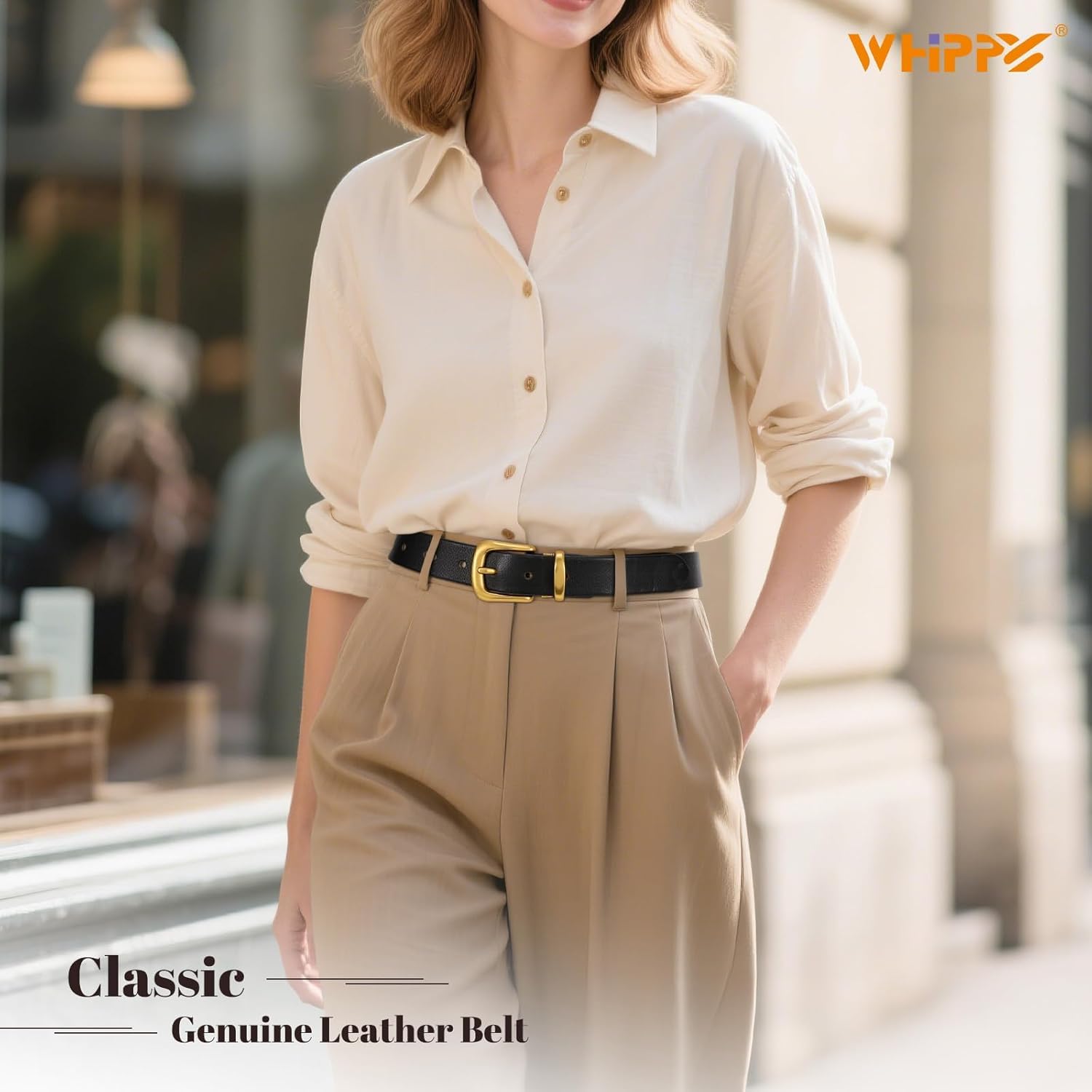 WHIPPY Womens Genuine Leather Belts for Jeans Fashion Vintage Ladies Full Grain Solid Leather Belt with Gold Buckle - Image 5