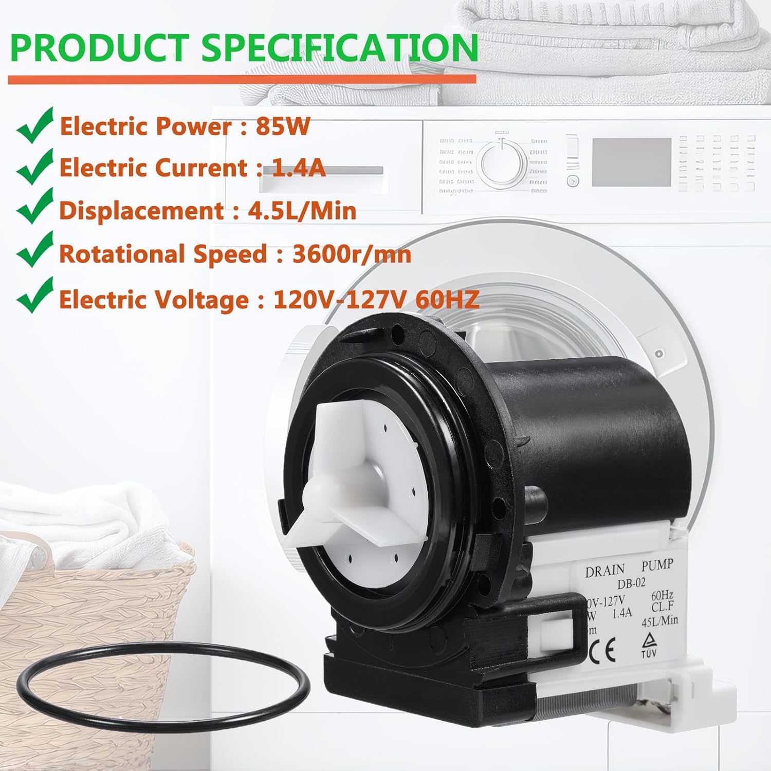 (𝟐𝟎𝟐𝟓 𝐍𝐄𝐖) 4681EA2001T Washer Drain Pump Motor & 383EER4004A 11 Inch Washer Spring Expansion Removal Tool - 4681EA2001T Fit for LG Kenmore Washer Spring Expansion Tool Fit for LG Samsung Washer