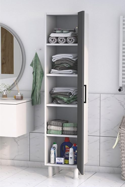 Moonlife 5 Raflı Banyo Boy Dolabı Beyaz Antrasit