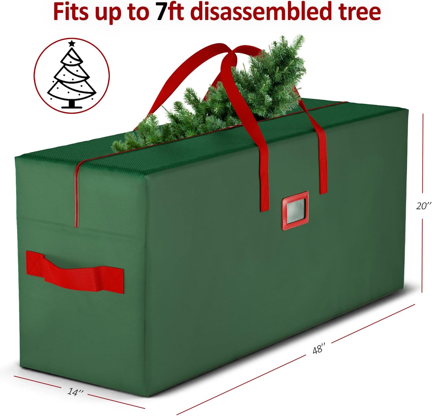 Christmas Tree Storage Bag, Fits Up to 7.5 ft Tall Artificial Disassembled Tree, Waterproof Heavy Duty Storage Container with Handles, 47"x15"x20” (Green)