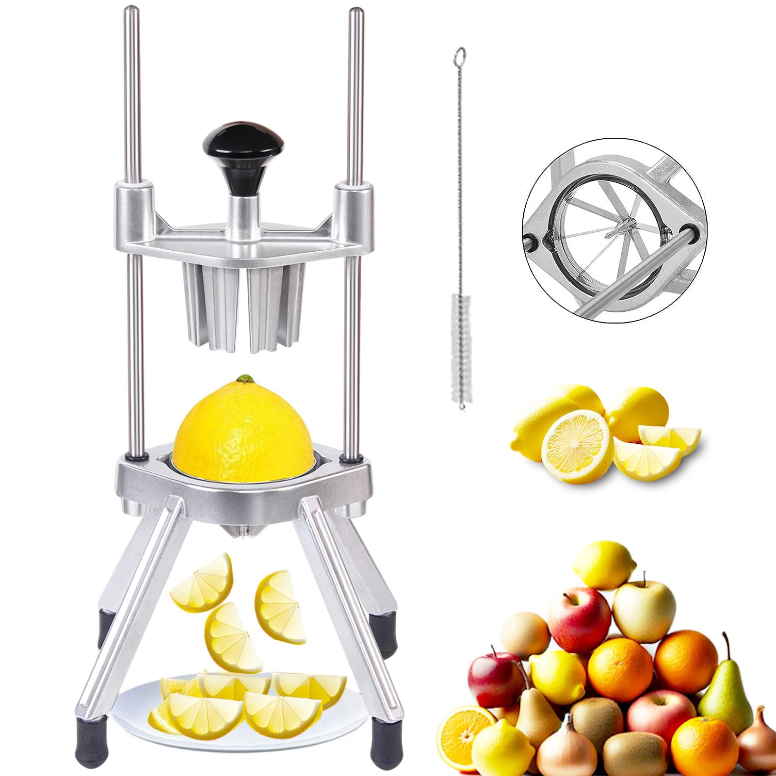 Commercial Lemon Cutter 8-Section with V-Shaped 420 Stainless Steel Blades，Easy Wedger Stainless Steel Blade Fruit Lime Slicer NSF Certified