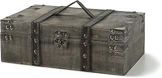 Soul & Lane Winchester Wooden Keepsake Box with 2 Fixed Compartments - 14.2" x 8.3" x 4.7", Decorative Vintage Wood Suitcase, Old Fashioned Storage Chest Trunk with Hinged Lid