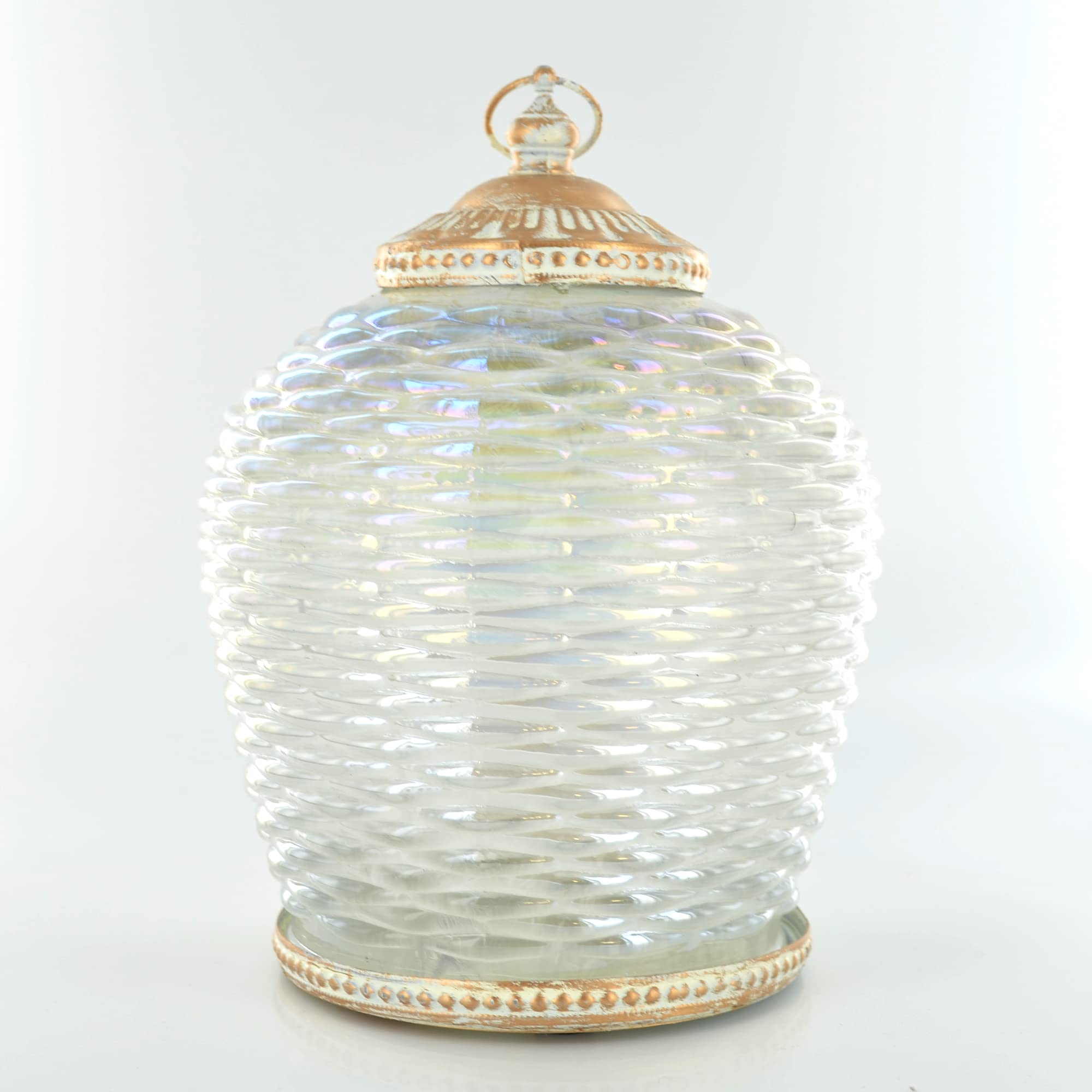 Prezents.com White Led Lantern Iridescent Glass Battery Operated Home Decor