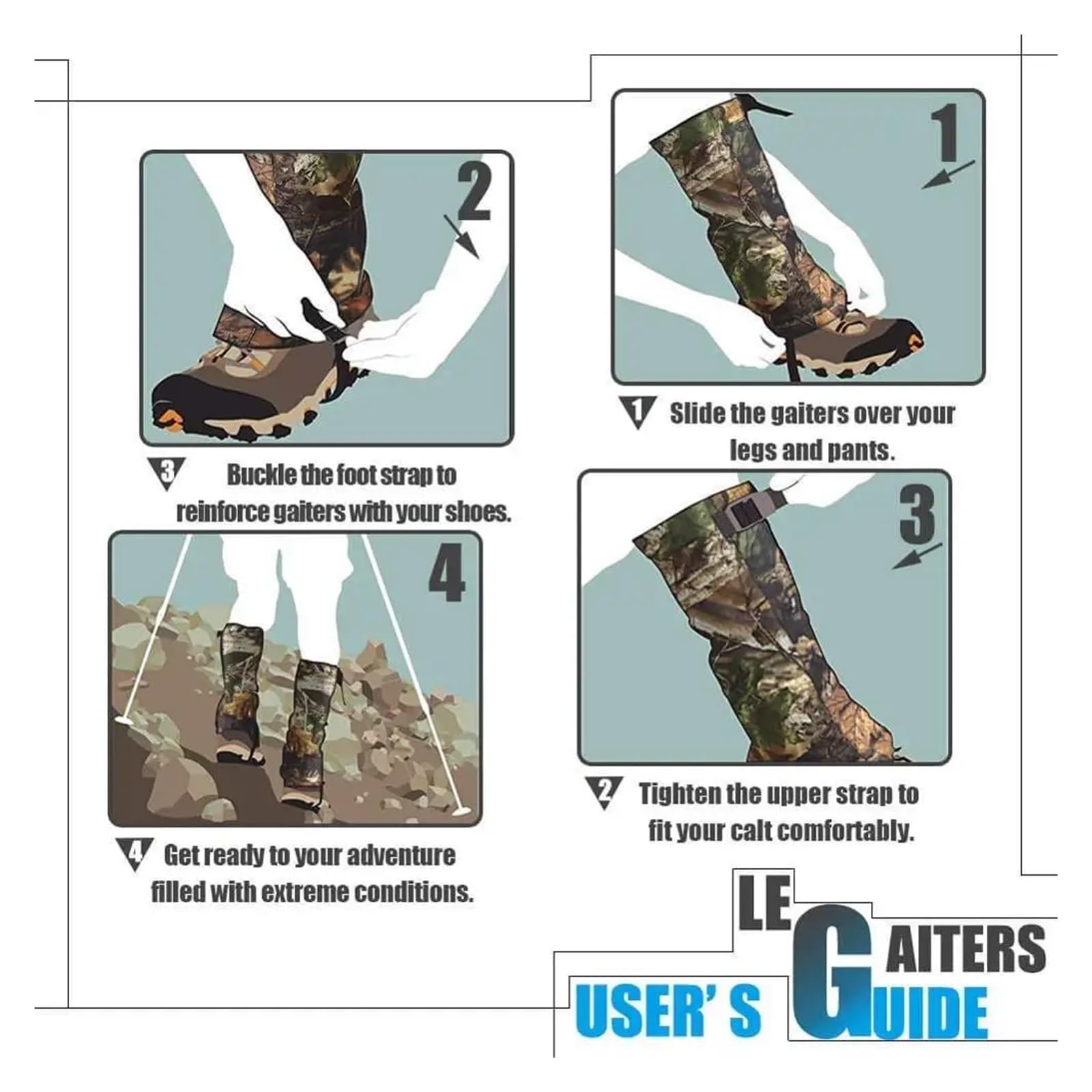 Guêtres Guêtres Legging for Bottes de Snowboard, Couverture Chaussures Trekking, guêtres for la Chasse, Marche, Le Camping, Vie en Plein air dans désert pour Randonnée en Plein