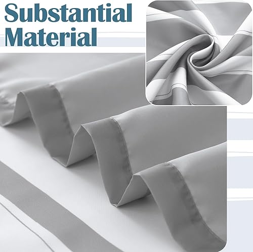 Miniatura 7 de Lazzzy Cortina de ducha moderna a rayas grises y blancas para baño, juego de cortina de ducha de tela impermeable con ganchos, estilo hotel, lavable