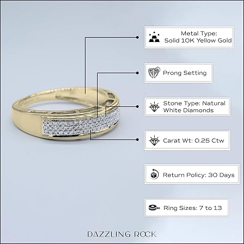 Miniatura 4 de Dazzlingrock Collection Alianza de boda para hombre con diamantes blancos redondos de 0,25 quilates y tres filas en oro macizo de 10 quilates