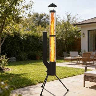 64.5" Patio Pellet Heater, Wood Pellet Torch Patio Heater with Ash Tray, Glass Tube, Outdoor Fire Pit for Patio, Backyard, Garden