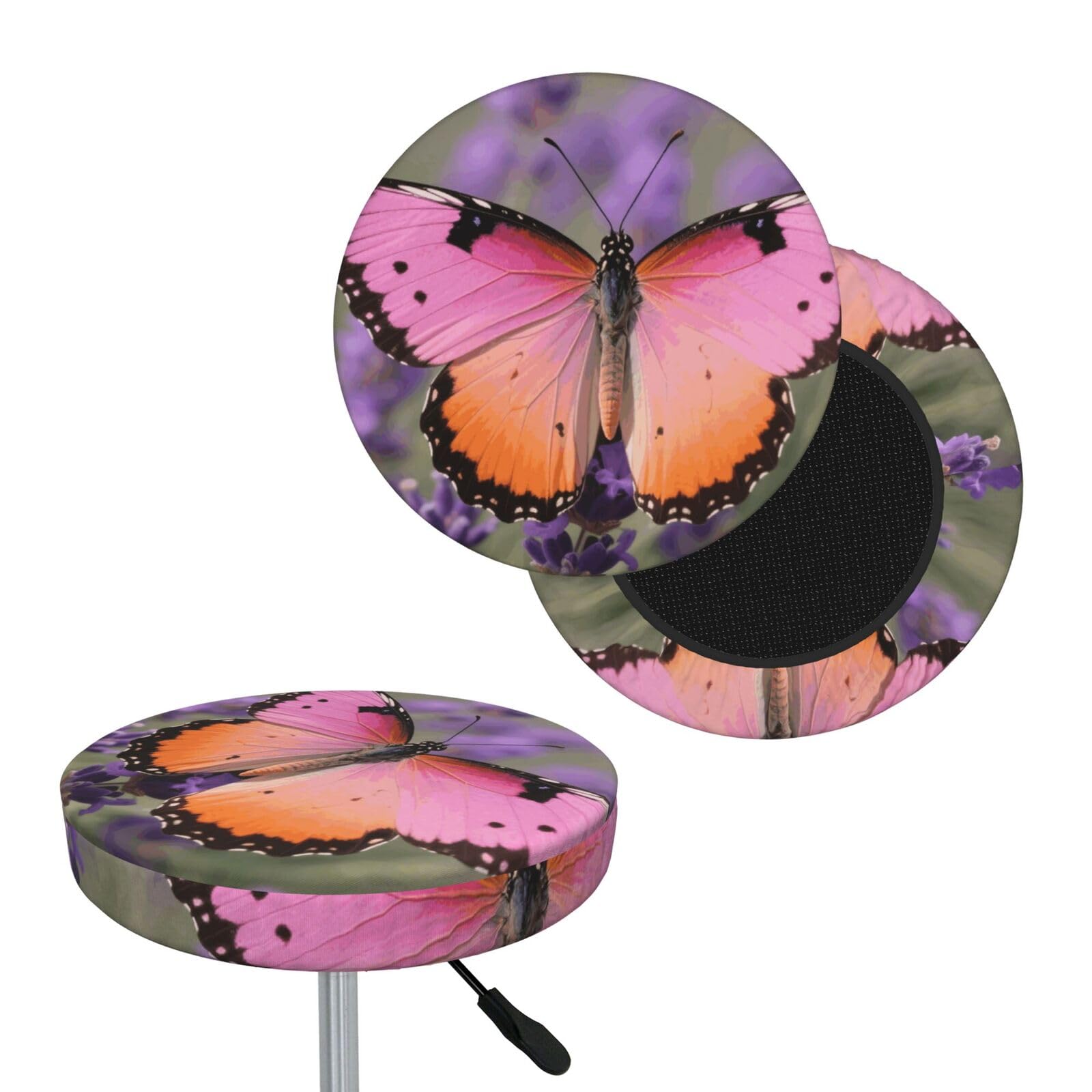 FekiLoot Colorful Butterfly Round Bar Stool Covers Stretch Washable Bar Stool Covers Dustproof Slipcover Bar Chair Covers with Elastic Band for Bar Kitchen Living Room Decor 12 Inch
