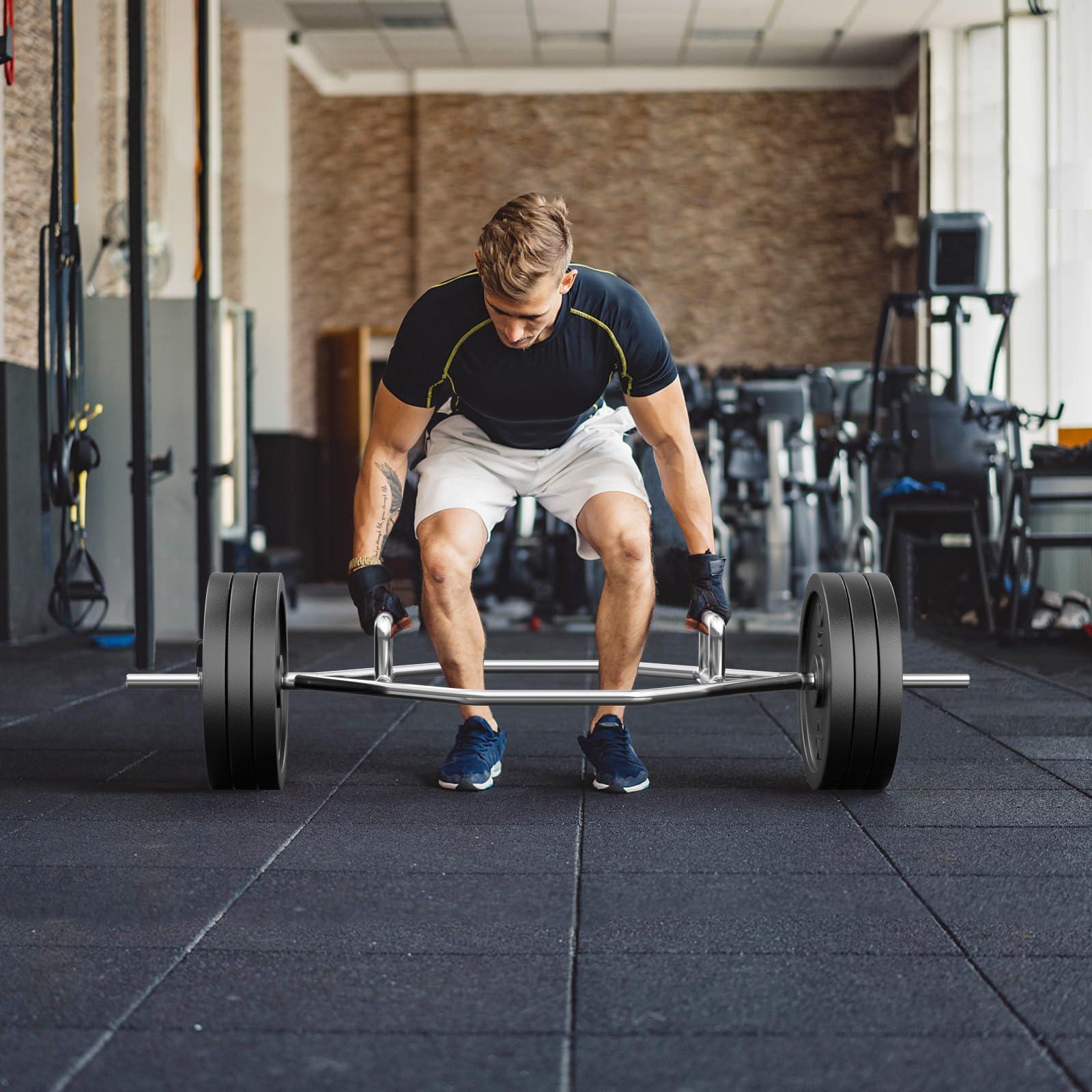 FANTASK Trap Bar, Hex Bar en 3 parties, 25 mm, charge maximale : 226 kg, avec 2 fermetures à ressort, barre d'haltères hexagonale, pour squats, soulevés de terre, soulevés d'épaules, argent