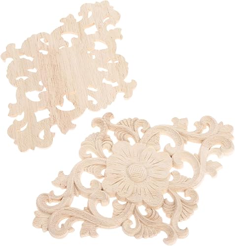 Miniatura 2 de MUXSAM - Apliques tallados en madera, 4 piezas decorativas de madera, calcomanías centrales de muebles sin pintar para gabinete, tocador, cama,