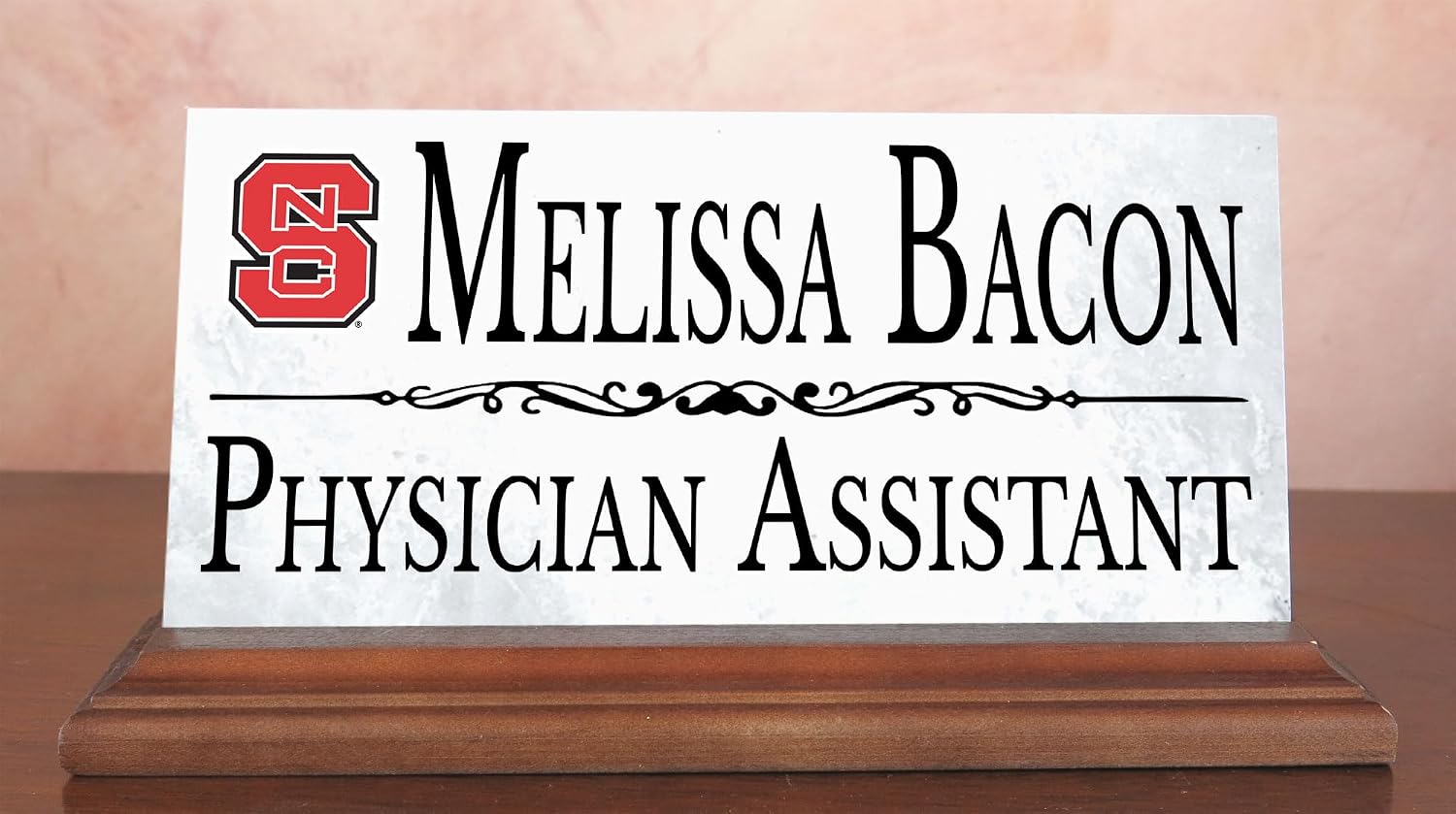 NC State University Nameplate – Personalized Marble Desk Name Plate with Hardwood Base – Custom Graduation Gift for North Carolina State Wolfpack Alumni, Students, or Professionals