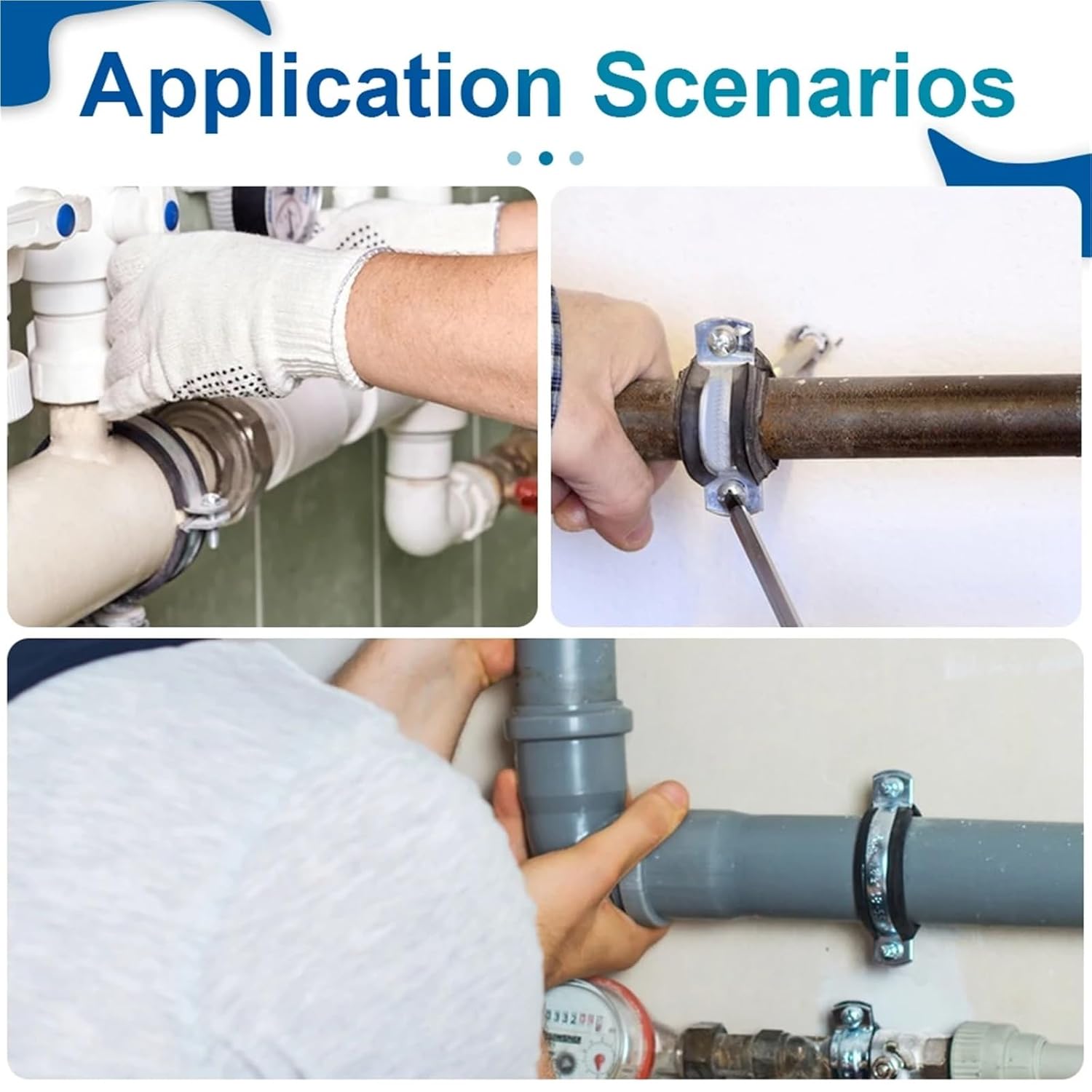 2/5/10pcs Stainless Steel 2-Hole Pipe Clamps with Insulated Rubber Pipe Strap Hanger Clamps for Rigid Pipes Hoses Cables(M6 10pcs)