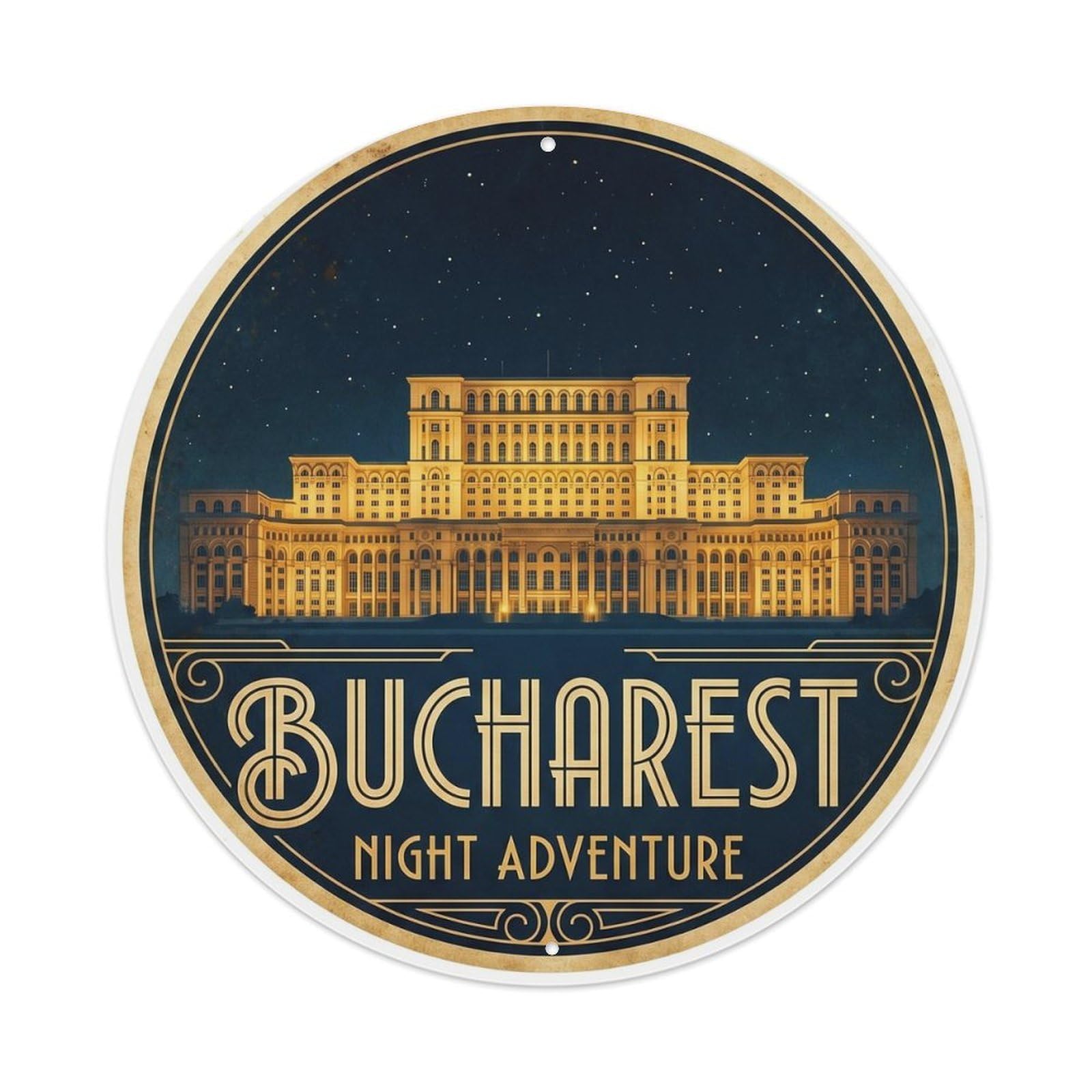 Vintage Travel Bucharest Parliament Adventure Metal Tin Sign