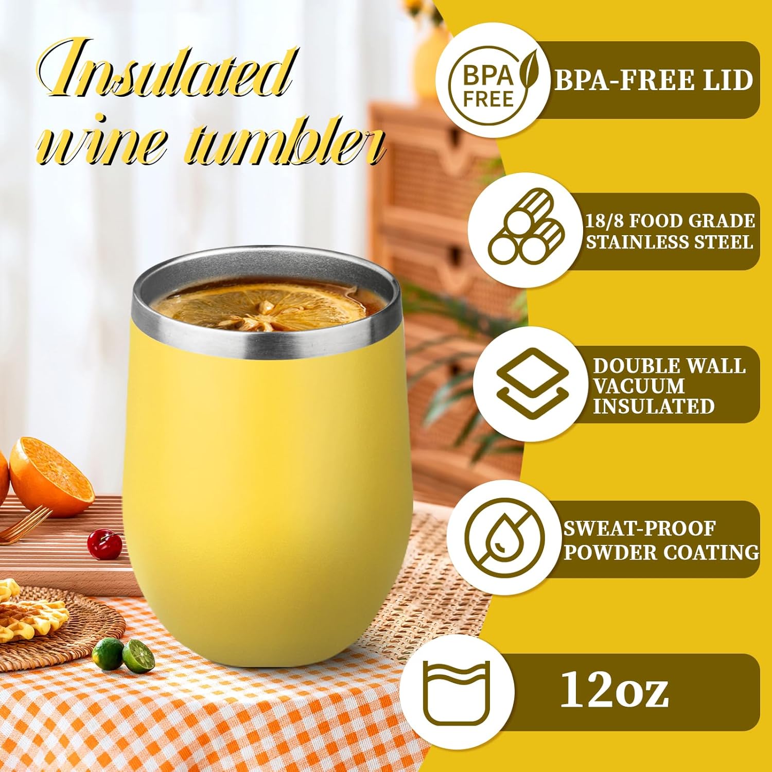 12oz Stemless Wine Tumbler with Lid Double Wall Insulated Wine Cup Stainless Steel Glasses Tumbler with Straw Insulated cocktail Tumbler Coffee Mug for Hot and Cold Beverages (Multicolor-8,4Pack) - Image 5