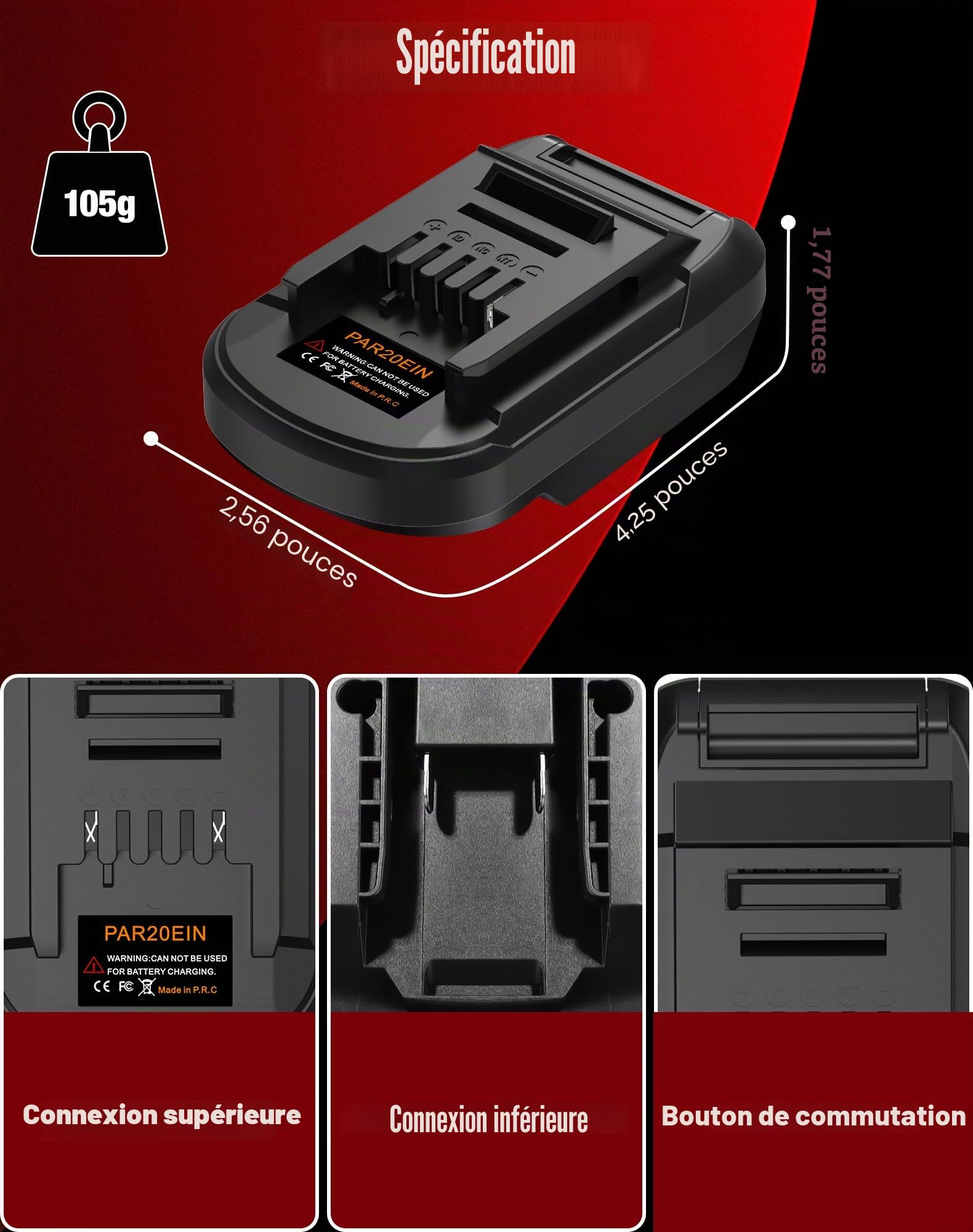 Adaptateur de batterie pour Parkside 20 V compatible avec batterie Einhell 18 V