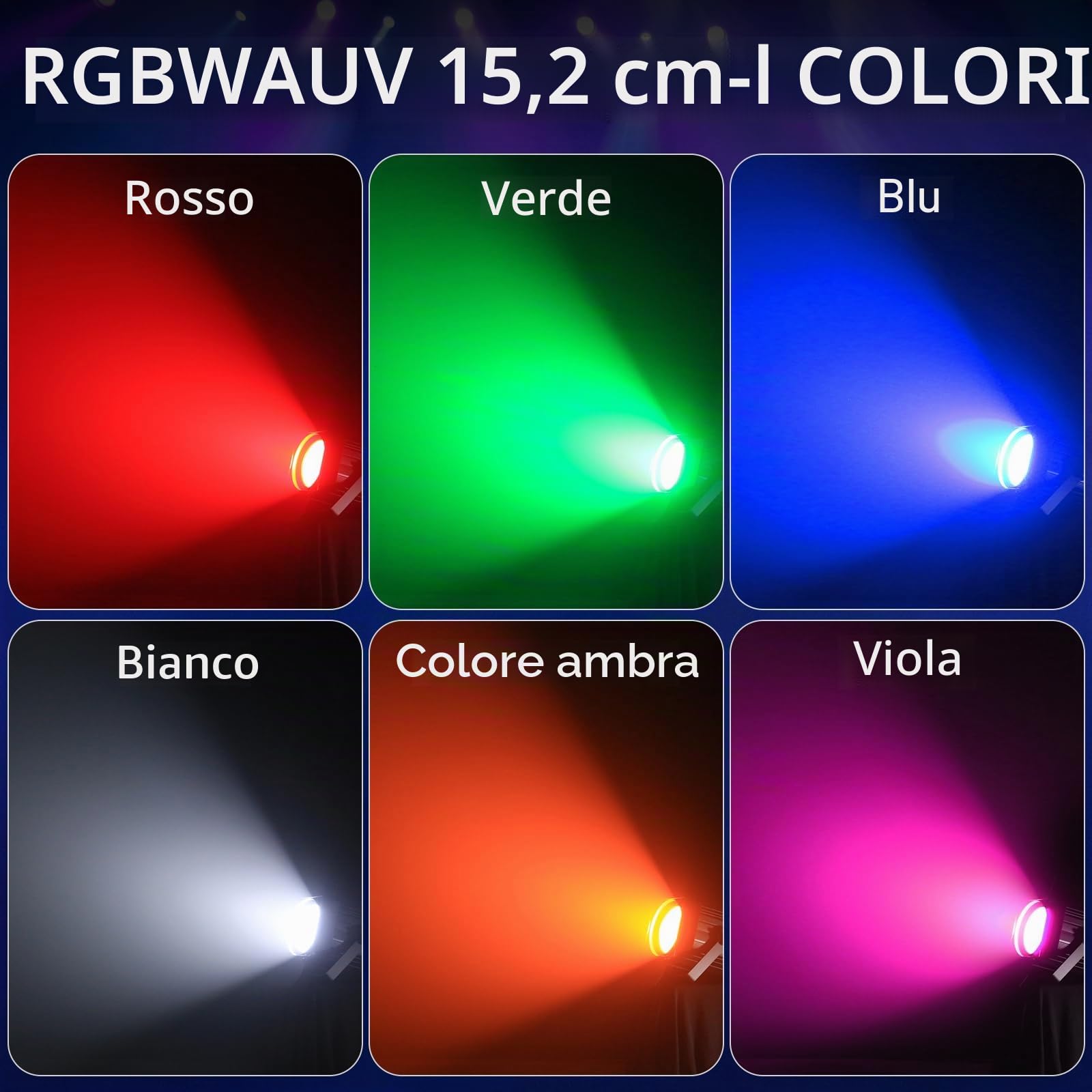 200W COB LED Par faretto 6 in 1 RGBWA+UV Luci da Palcoscenico 3500~7500 K par led con DMX/Sound/Master-slave COB luce Fari per palco, DJ, feste, matrimoni, chiese dramma