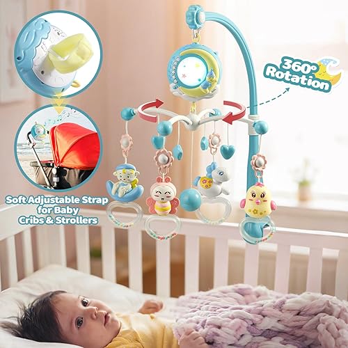 Miniatura 5 de Mini Tudou Cuna móvil musical para bebé con música y luces, función de temporizador, proyección, sonajero para llevar y caja de música para bebés