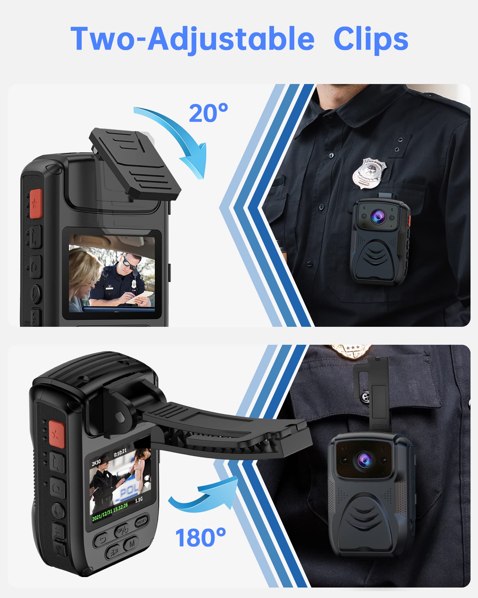 Cámara Corporal 4K de 40 MP con grabación de Audio y Video, WiFi, GPS y batería de 4000 mAh para policías, IP65, Impermeable, visión Nocturna