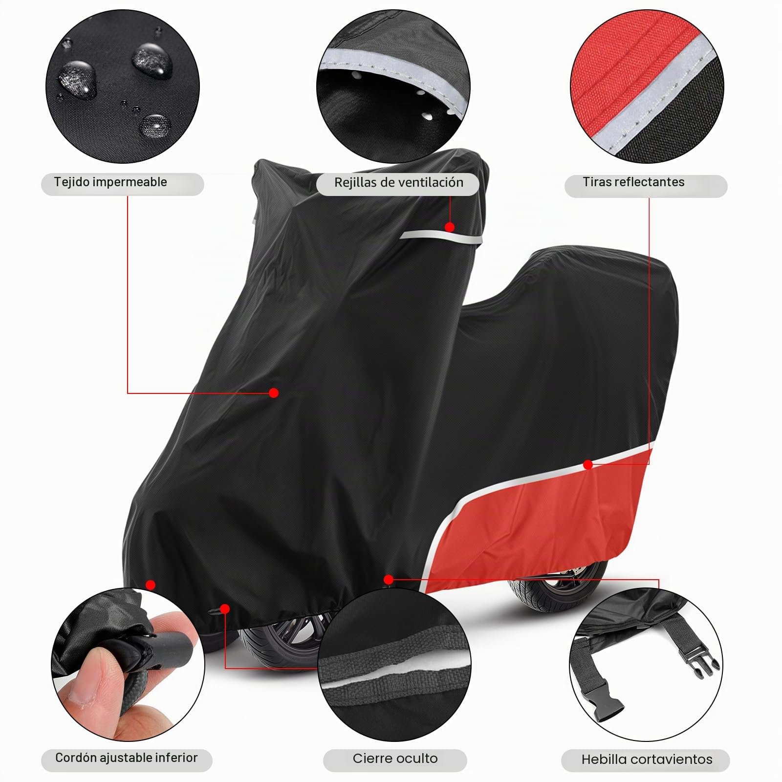 Funda de moto para exteriores, impermeable y resistente al invierno, de tela Oxford 420D, compatible con Piaggio MP3 250/310/300/350/400/500/530 (rojo)