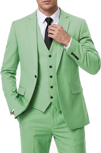 Hihawk Mens Suit 3 Piece Slim Fit One Button Blazer Jacket Vest and Pants, Tuxedo Set for Party Wedding Business