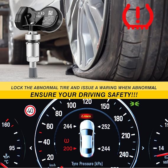 4PCS Multi-Protocol TPMS Tire Pressure Sensors Fit for Ford All Models 315&433MHz Snap-in Tire Pressure Monitoring System Replacement Fit for Fiesta Focus Kuga Transit Ranger