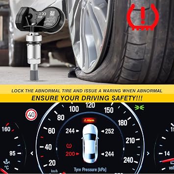 4PCS Multi-Protocol TPMS Tire Pressure Sensors Fit for Ford All Models 315&433MHz Snap-in Tire Pressure Monitoring System Replacement Fit for Fiesta Focus Kuga Transit Ranger