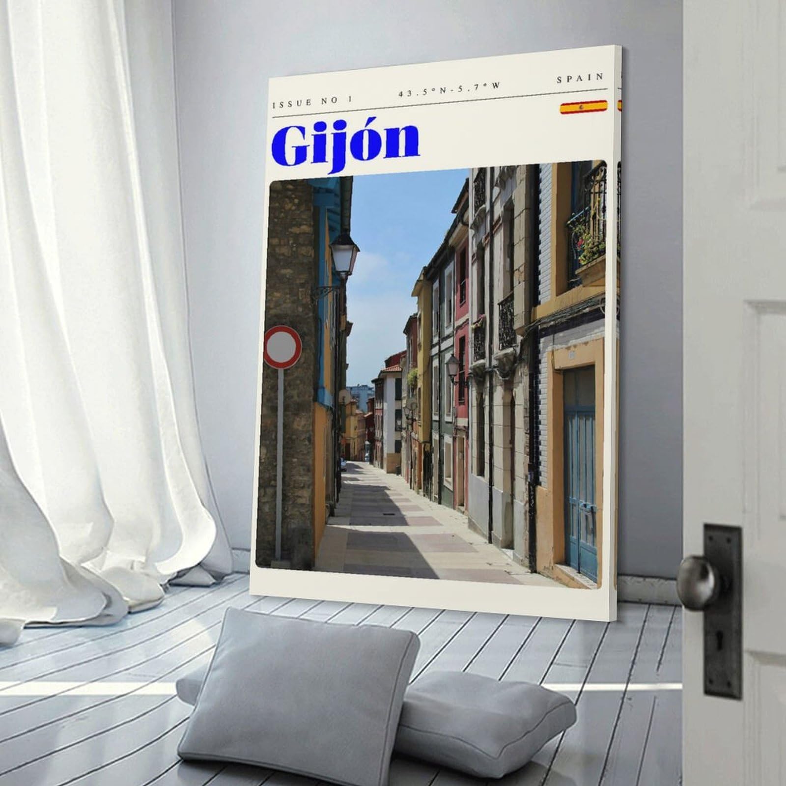 Junmoney Frame-Style-17 Gijon Spain Travel Art Room Decor Wall Art 24X36inch(60X90cm), For Entrance Walls, Hall Decor Or Foyers, A Neat Decor Update For Hallways