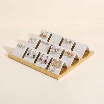 Golden coated earring display stand for selling, velvet stud earring holder for jewelry display, Jewlery earring storage organizer tray, studs holder jewelry organizerEarring holder-white