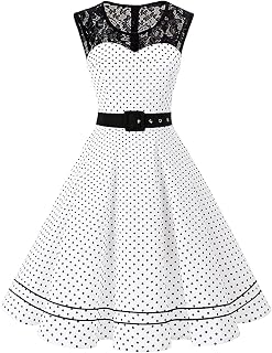 AXOE Damen 50er Jahre Kleid A-Linie mit Spitze & Gürtel