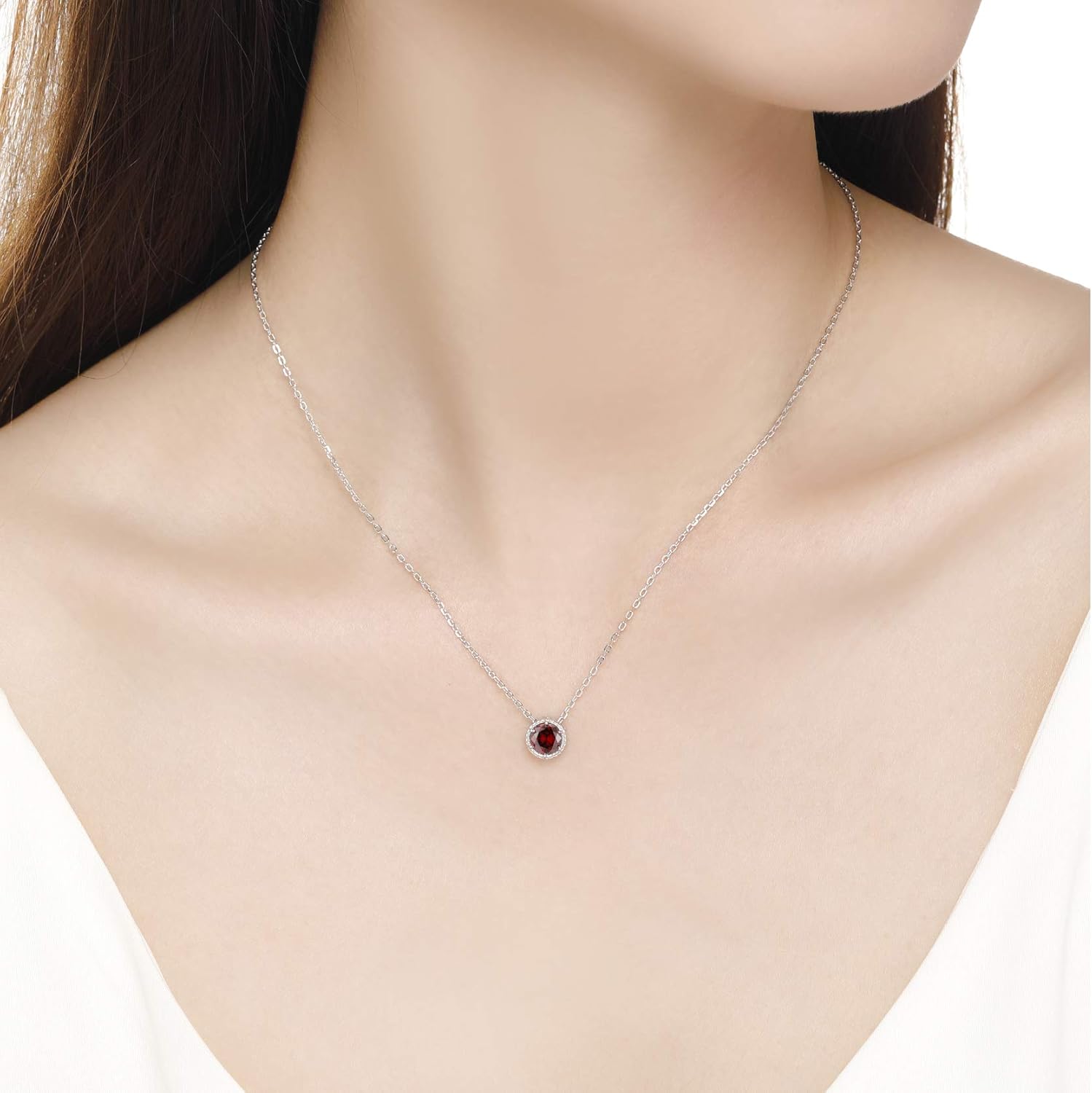 Presentski Sterling Silver Dainty Birthstone Pendant Necklace S925 White Gold Tiny Solitaire CZ Pendant Birthday Gift for Women