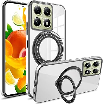 Clear Case for Xiaomi 14 T Pro with Ring Magnetic Kickstand, [Electroplated Bumper] Silicone Slim Shockproof Case for Xiaomi 14T Pro LD-Black