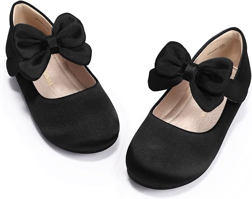 PANDANINJIA Toddler/Little Kid Girls Angela Dress Mary Jane Ballet Flats Bow Flower Girl Wedding Party Ballerina Flat Shoes