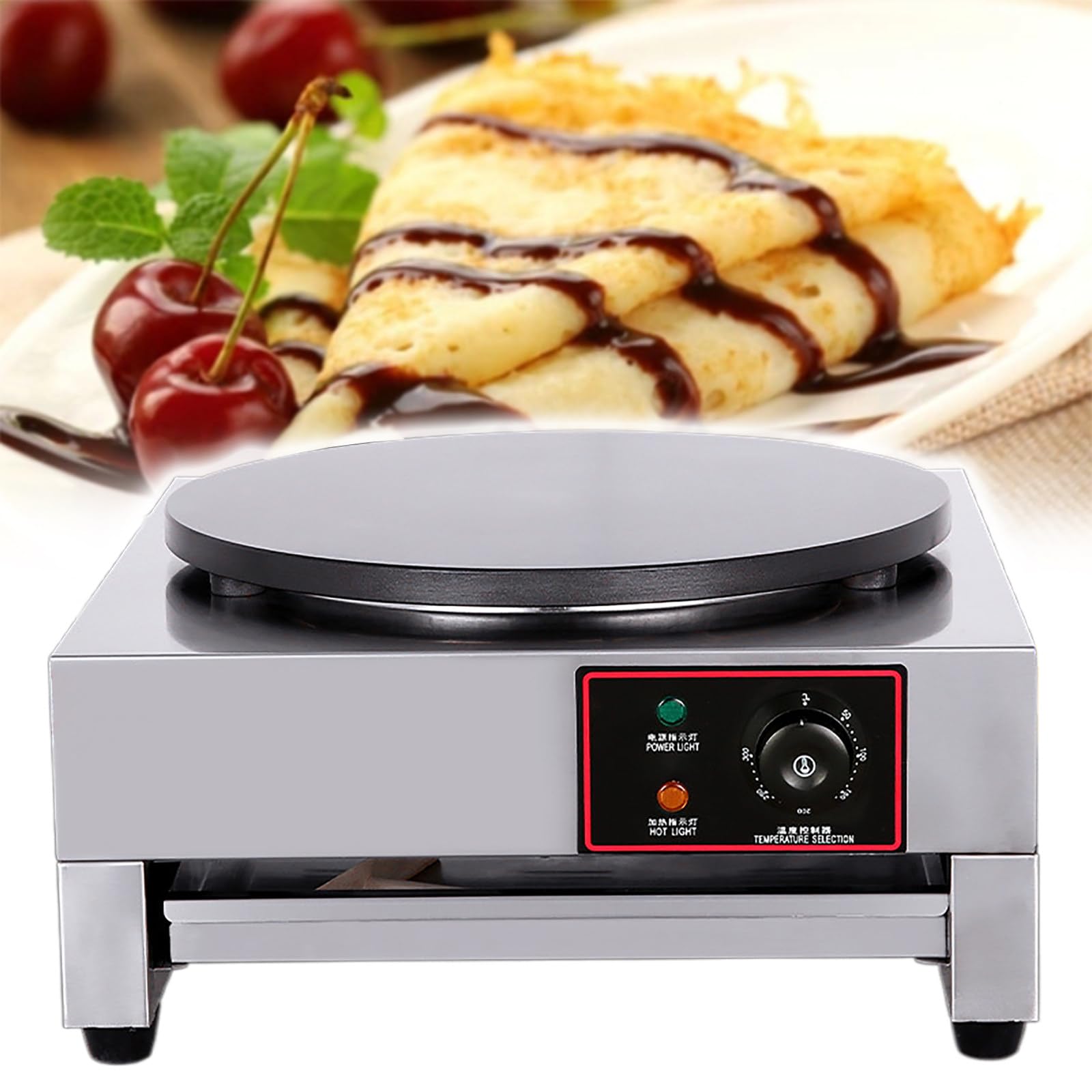 Eastnmythet Crepe Maker 16inch 1700W, Pancake Maker Pan, Crepe Pan Nonstick, Commercial Desktop Stainless Steel Crepe Maker Machine,Electric