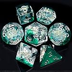 Haxtec Resin DND Dice Set 7PCS Green Clear Mylar Galaxy Polyhedral D&D Dice for Roleplaying Dice Games Compatible with Dungeons and Dragons