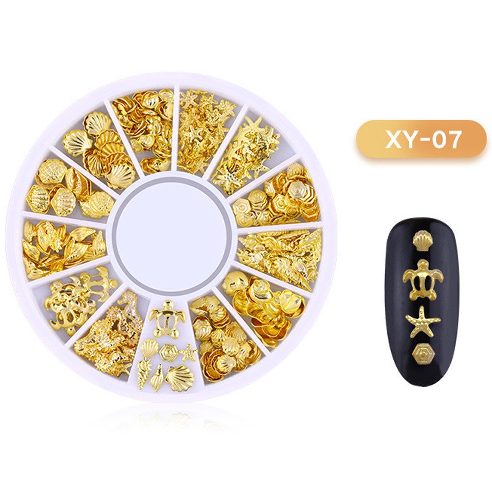 1 Boîte de Breloques pour Ongles Dorées Mélangées - Clous à ongles dorés - Strass étincelants - Océans, Paillettes, stud, rivets - Accessoires beauté ongles