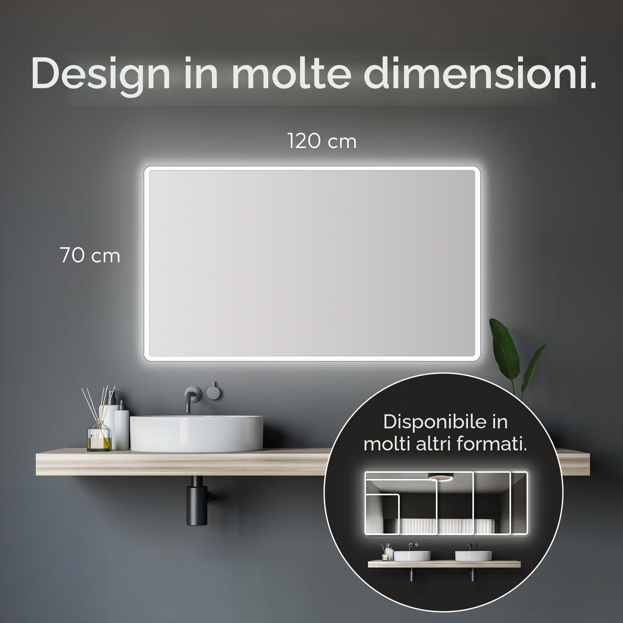 Talos Specchio per Bagno a LED Moon 120x70 cm - Colore Chiaro 4200 Kelvin - Design Moderno e Rivestimento di Alta qualità