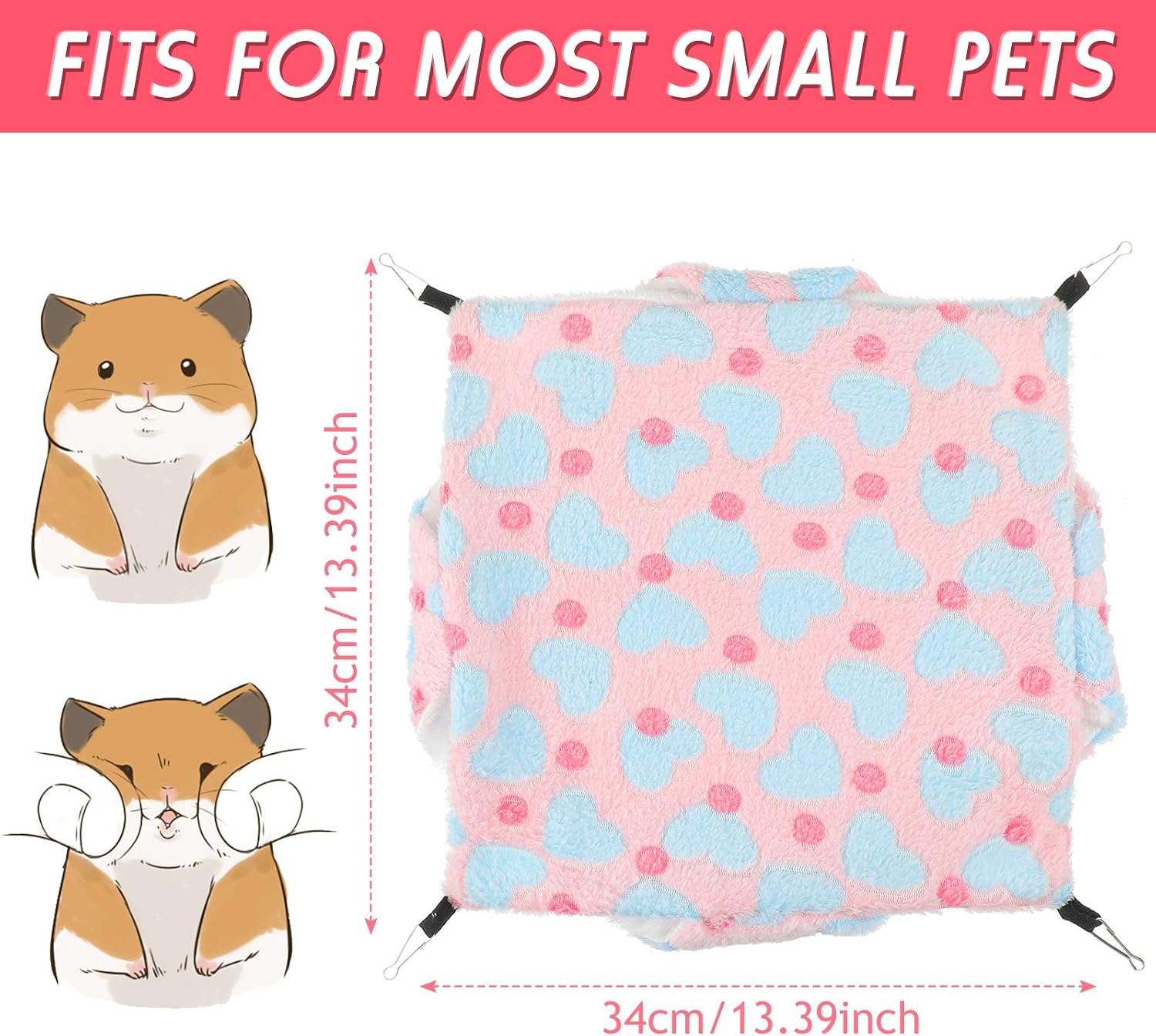 Small Pet Cage Hammock, Double-Layer Sugar Glider Hammock Bed, Warm Fleece Cage Hanging Hammock, Pet Swinging Bed for Chinchilla Parrot Guinea Pig Ferret Squirrel Hamster Rat Playing Sleeping (Pink)