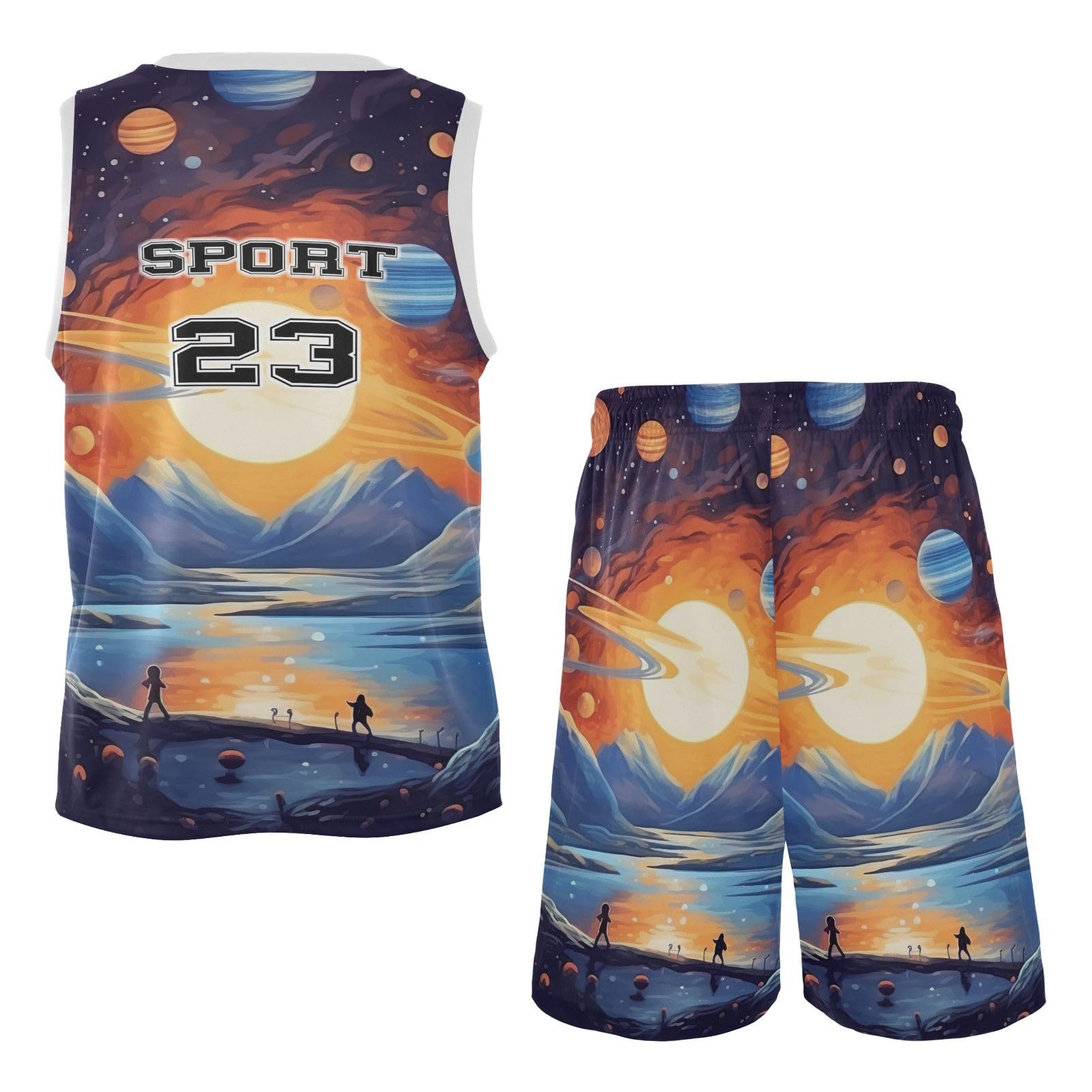 FLildon Space Planet Galaxy Boys Basketball Jersey Set Tank Top Shorts Tracksuit Sport Training Suit for Kids, M