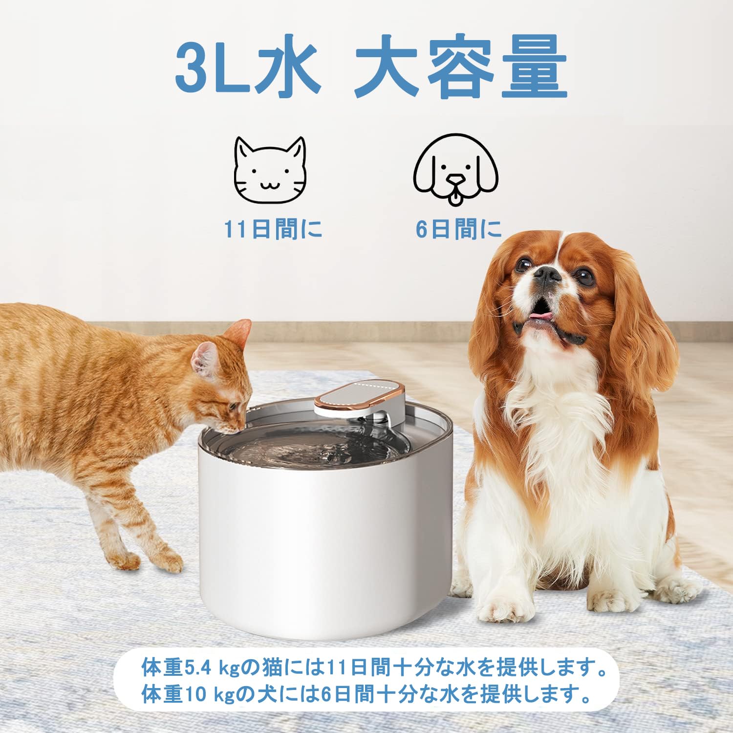 Amazon | 犬 水飲み器 猫 給水器 自動給水器 ペット みずのみ 大容量3L