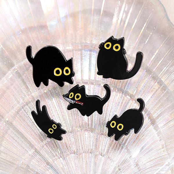 6 Lindas Insignias En Forma De Gatos Negros, Broches De Alfiler Sólidos, Decoración De Sombrero De Mochila, Colección De Animales De, Juego De Regalo Pequeño. - 4