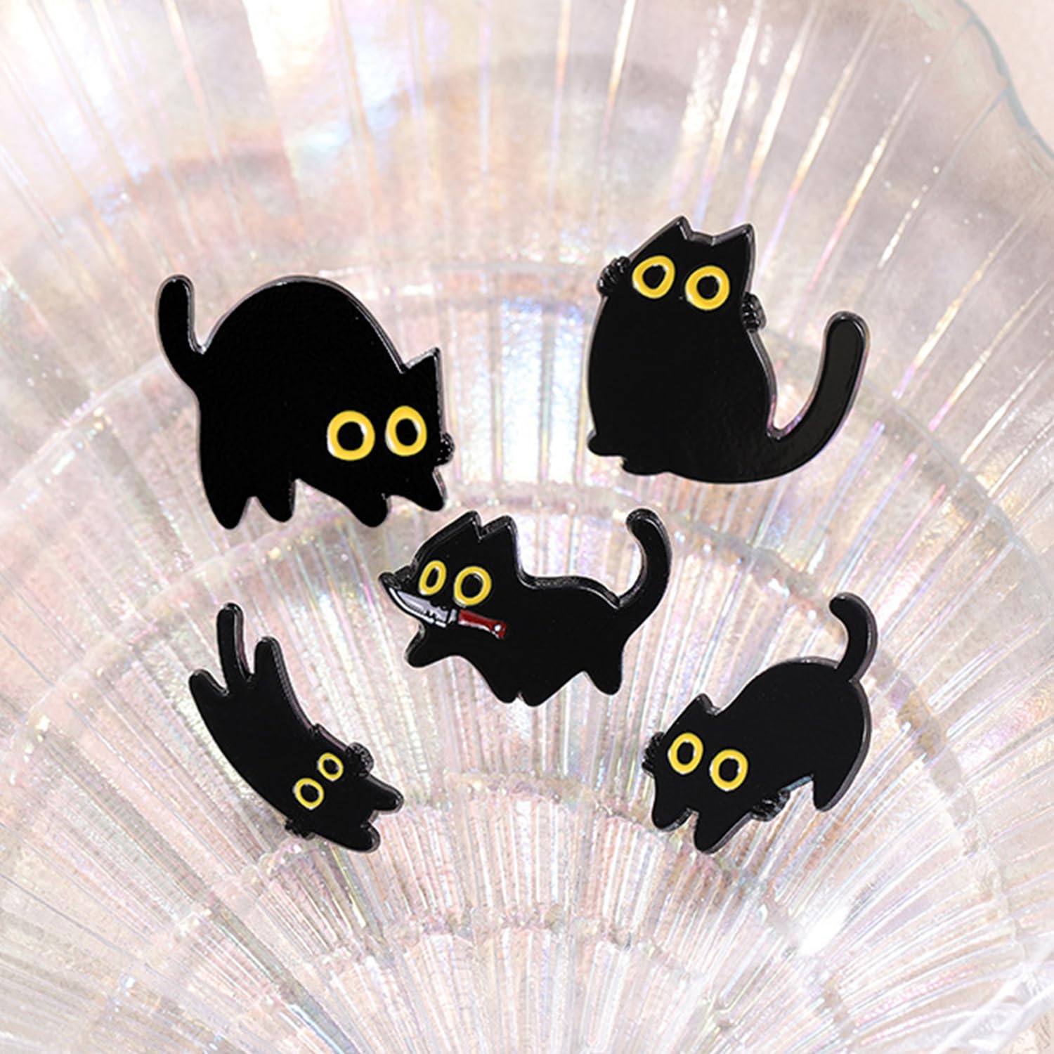 6 Lindas Insignias En Forma De Gatos Negros, Broches De Alfiler Sólidos, Decoración De Sombrero De Mochila, Colección De Animales De, Juego De Regalo Pequeño. - 4