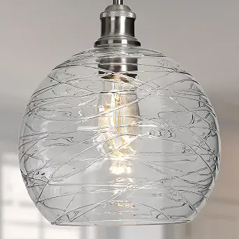 Glass Pendant Light Stripe Seeded 9.85'' Modern Ceiling Pendant Lighting Sea Swell Handblown Coastal Style Shade with Adjustable Cord