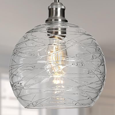 Glass Pendant Light Stripe Seeded 9.85’’ Modern Ceiling Pendant Lighting Sea Swell Handblown…