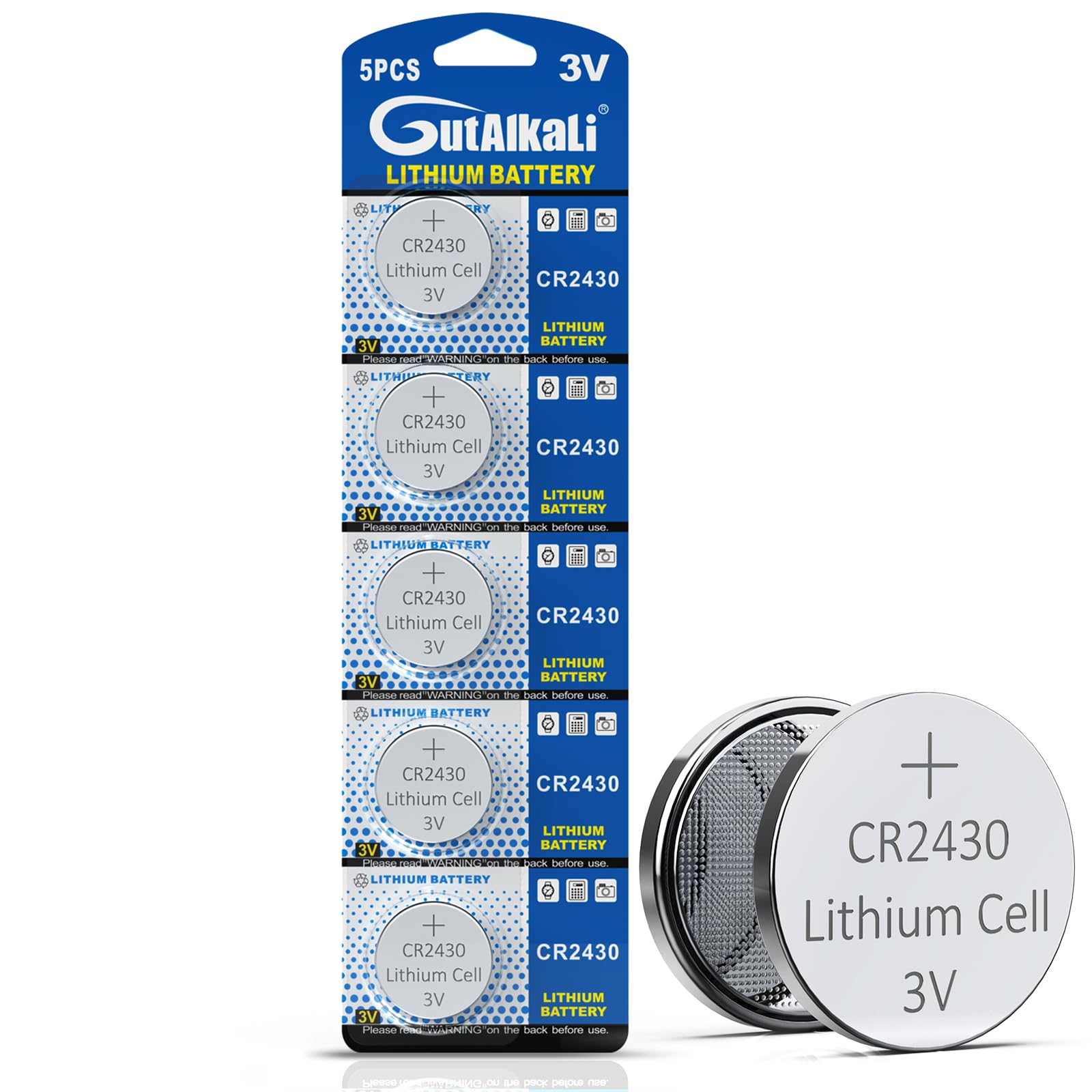 5 Pack GutAlkaLi CR2430 Battery CR 2430 3V Lithium Battery