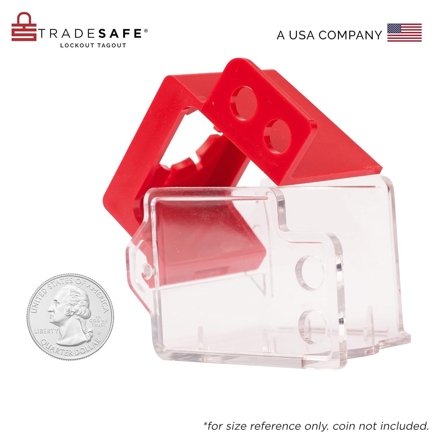 TRADESAFE Emergency Stop Button Cover Lockout - Box Type Transparent Push Button Switch Cover, 7/8-inch Hole Diameter, Medium Push Button Lockout Device