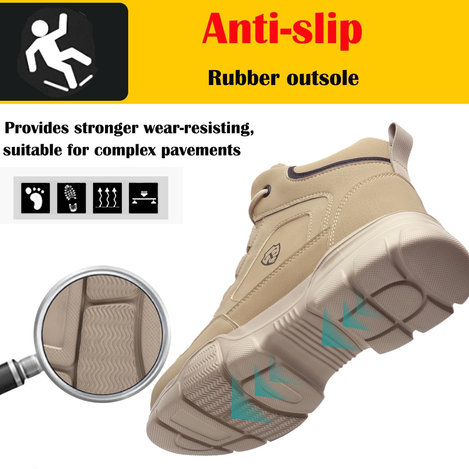 PJZHJ Waterproof Steel Toe Boots for Men Safety Work Boots Lightweight Steel Toe Shoes Slip Resistant Construction Boots - Image 4