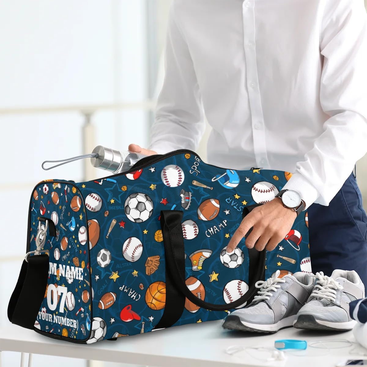 Travel Duffle Bags for Teenage Boys Men, Custom Basketball Soccer Sports Overnight Bags Foldable Gym Bag Personalized Weekender Sleepover Carry On Bag