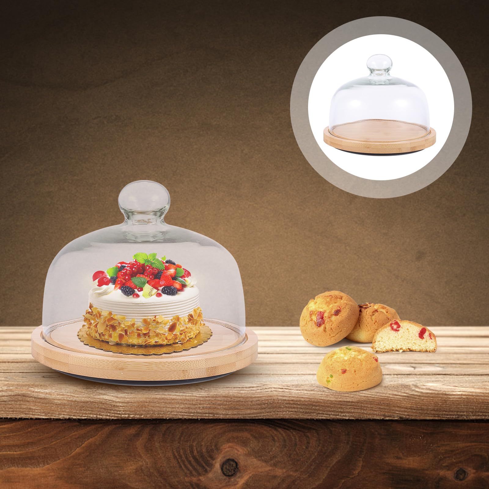 Drehbare Tortenplatte und Glas mit Abnehmbarem Glasdeckel Runder Griff Praktischer Gebäckteller für Kuchen und Snacks zur Lebensmittelauslage
