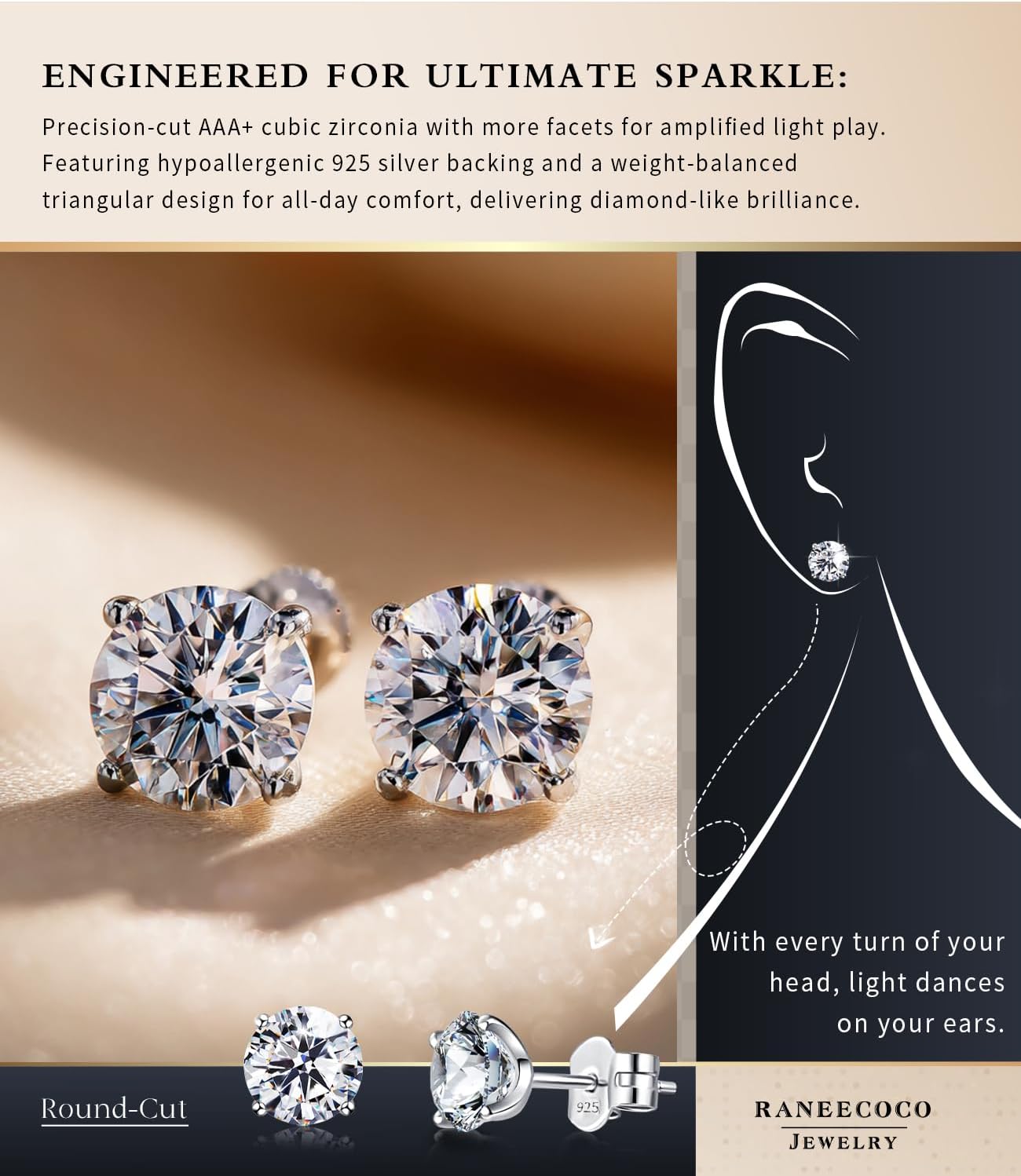 "STUNNING FLAME" Trillion-cut/Cushion-cut/Emerald-cut/Marquise-cut ... 18K White Gold Plated Sterling Silver Cubic Zirconia Simulated Diamond Stud Earrings for Women - Image 7