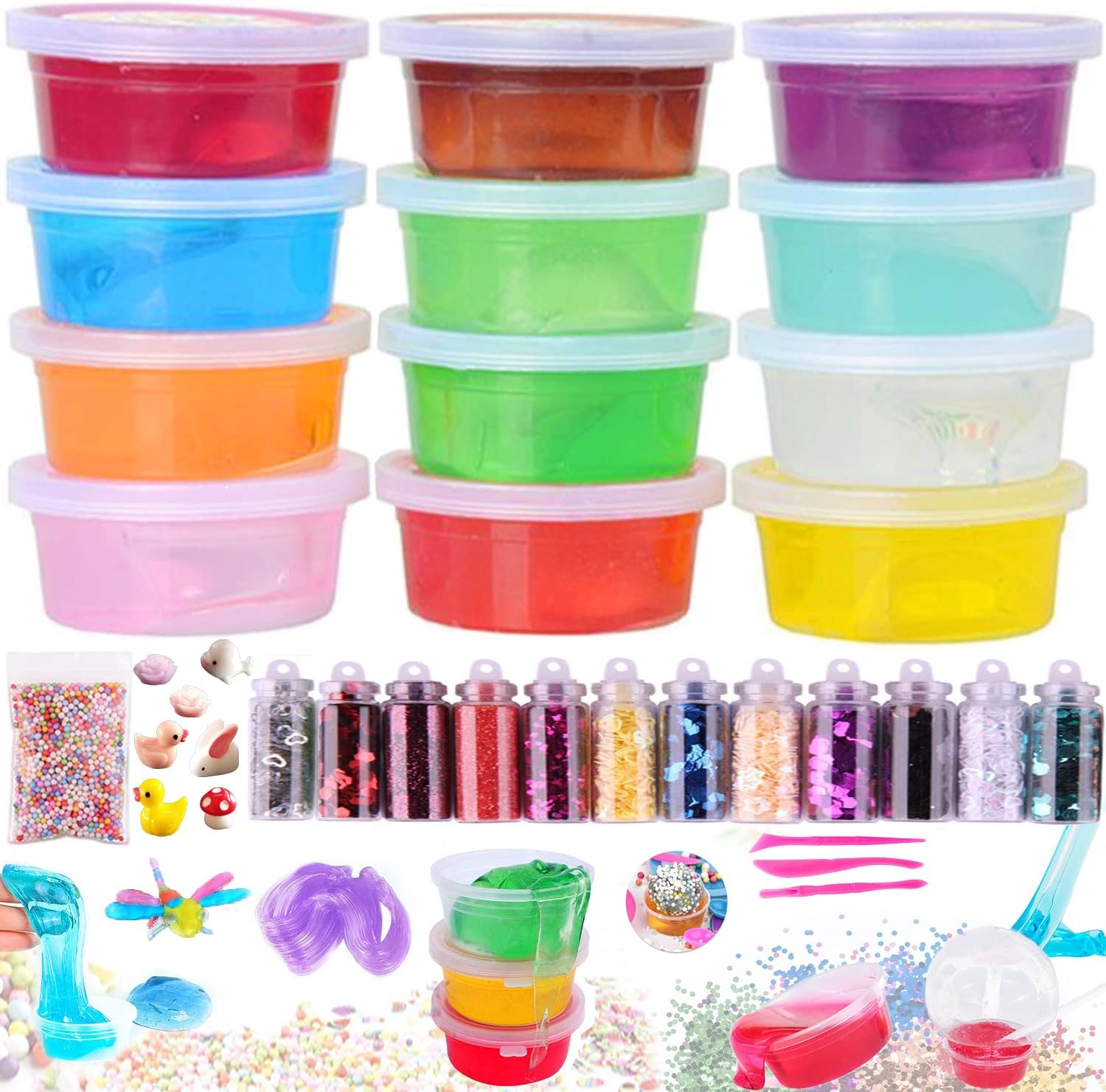 Amazon Jecimco スライム キット 水晶粘土 DIY セット 粘土遊び おもちゃ 手作りツール カラフルフォーム紙吹雪 含有